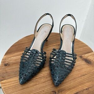 Kenneth Cole Navy Blue and Black Snakeskin Slingback Heels